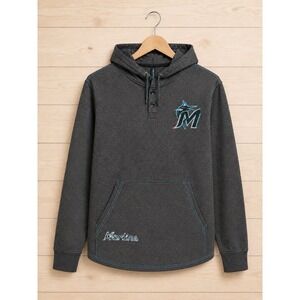 Miami Marlins MLB Mens Medium Gray Pullover Hoodie Henley Blue Stitch NWT